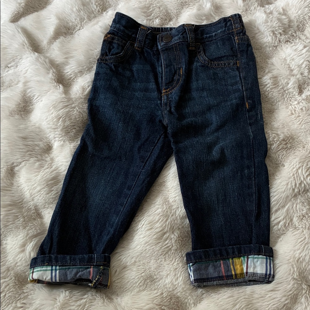 OshKosh B'gosh 18-24month Dark Blue Jeans with Plaid Cuffs